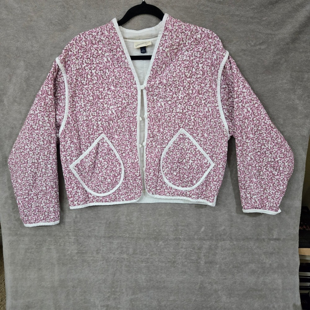 Universal Thread Quilted Floral Jacket Womens Large Pink Cottagecore Cropped